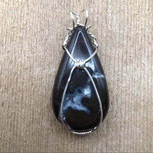 Dark Banded Agate w/ Geode Crystals Necklace Pendant